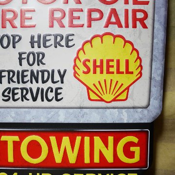 ダイカット エンボス サイン SHELL GASOLINE MOTOR OIL インテリア シェルオイル ブリキ看板 アメリカン雑貨の画像