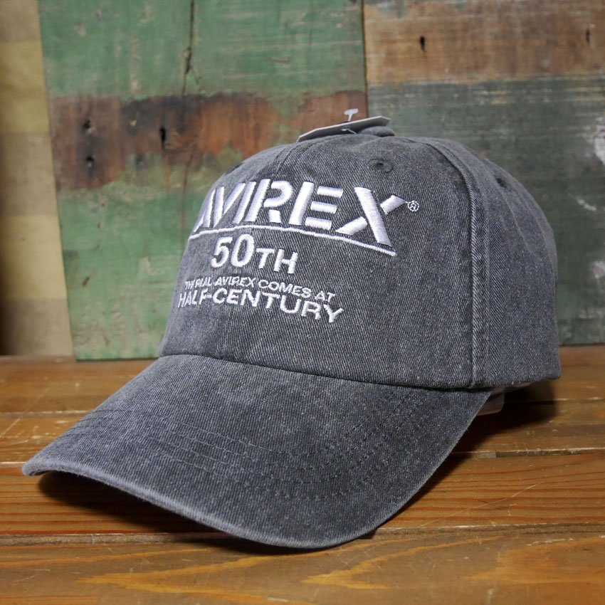 AVIREX 50周年 アニバーサリー キャップ 50th ANNIVERSARY LOGO PIGMENTCAP ブラック アヴィレックス 帽子 ミリタリー　アメカジ　アメリカン雑貨の画像