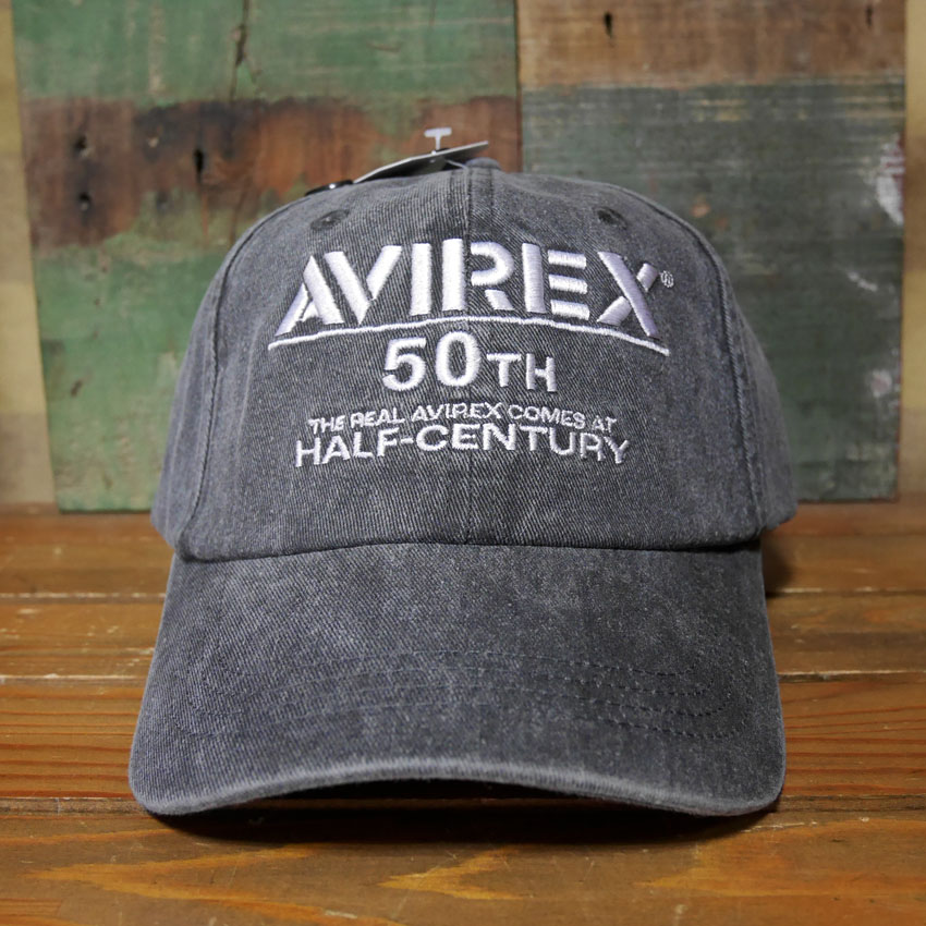AVIREX 50周年 アニバーサリー キャップ 50th ANNIVERSARY LOGO PIGMENTCAP ブラック アヴィレックス 帽子 ミリタリー　アメカジ　アメリカン雑貨の画像