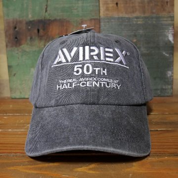 AVIREX 50周年 アニバーサリー キャップ 50th ANNIVERSARY LOGO PIGMENTCAP ブラック アヴィレックス 帽子 ミリタリー　アメカジ　アメリカン雑貨の画像