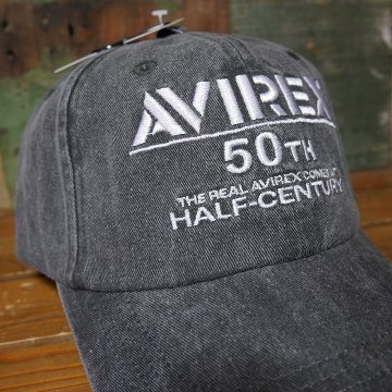 AVIREX 50周年 アニバーサリー キャップ 50th ANNIVERSARY LOGO PIGMENTCAP ブラック アヴィレックス 帽子 ミリタリー　アメカジ　アメリカン雑貨の画像