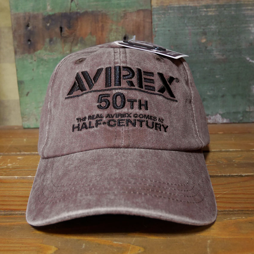 AVIREX 50周年 アニバーサリー キャップ 50th ANNIVERSARY LOGO PIGMENTCAP ブラウン アヴィレックス 帽子 ミリタリー　アメカジ　アメリカン雑貨の画像