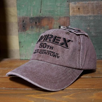 AVIREX 50周年 アニバーサリー キャップ 50th ANNIVERSARY LOGO PIGMENTCAP ブラウン アヴィレックス 帽子 ミリタリー　アメカジ　アメリカン雑貨の画像