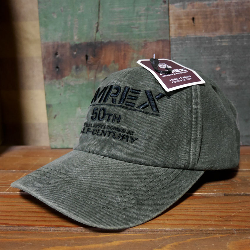 AVIREX 50周年 アニバーサリー キャップ 50th ANNIVERSARY LOGO PIGMENTCAP カーキ アヴィレックス 帽子 ミリタリー　アメカジ　アメリカン雑貨の画像