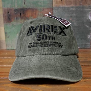 AVIREX 50周年 アニバーサリー キャップ 50th ANNIVERSARY LOGO PIGMENTCAP カーキ アヴィレックス 帽子 ミリタリー　アメカジ　アメリカン雑貨の画像