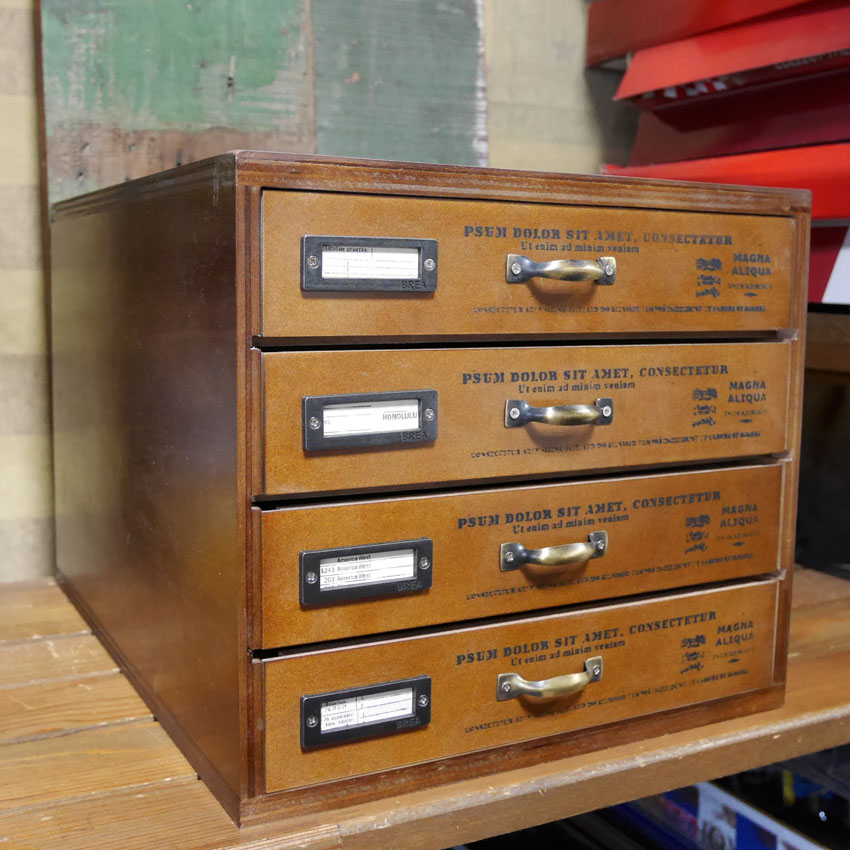 書類ケース4段 A4 収納ボックス BREA アンティーク  ドロワー チェスト レターケース インテリア雑貨 アメリカン雑貨の画像