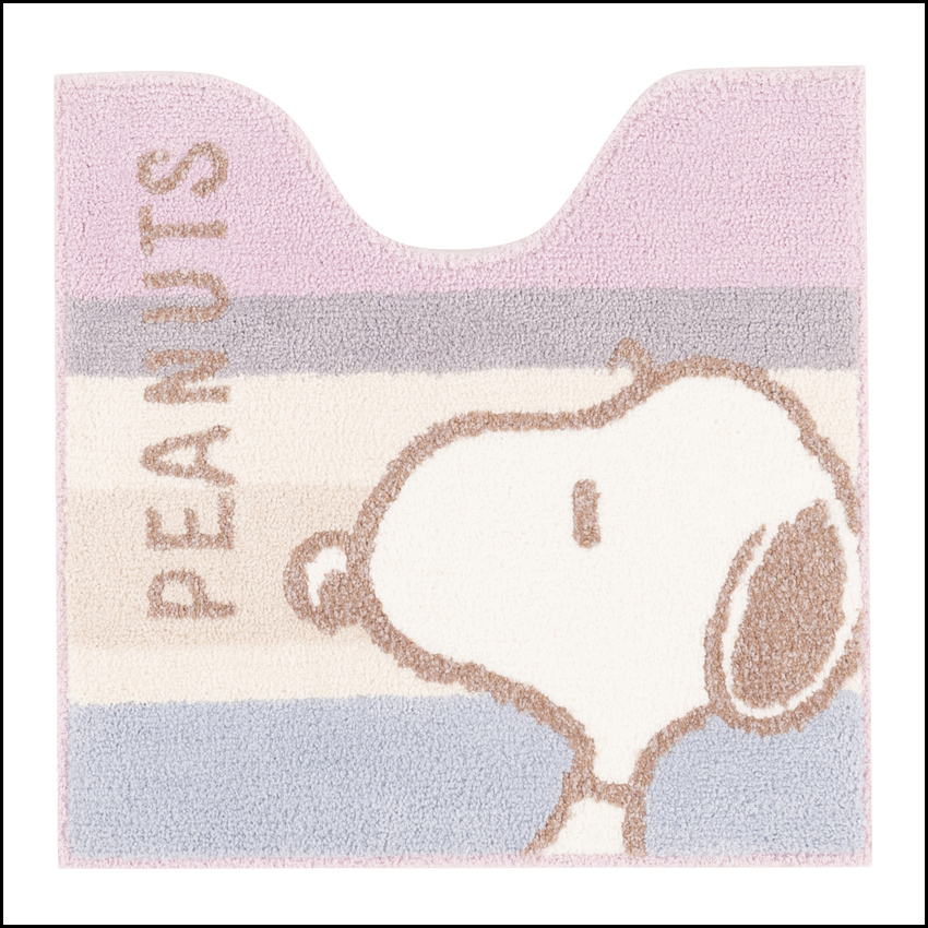 スヌーピー くすみパステル トイレ2点セット トイレマット+兼用フタカバー ピンク SNOOPY PEANUTS 普通便座＆温水洗浄・暖房便座兼用の画像