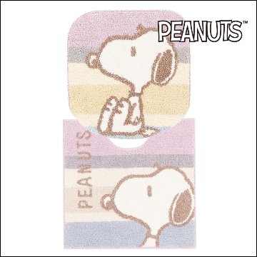 スヌーピー くすみパステル トイレ2点セット トイレマット+兼用フタカバー ピンク SNOOPY PEANUTS 普通便座＆温水洗浄・暖房便座兼用の画像