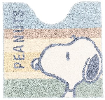 スヌーピー くすみパステル トイレ2点セット トイレマット+兼用フタカバー ブルー SNOOPY PEANUTS 普通便座＆温水洗浄・暖房便座兼用の画像