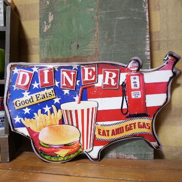 ダイナーフードサイン ハンバーガー エンボスブリキ看板　ティンサイン　アメリカン雑貨の画像