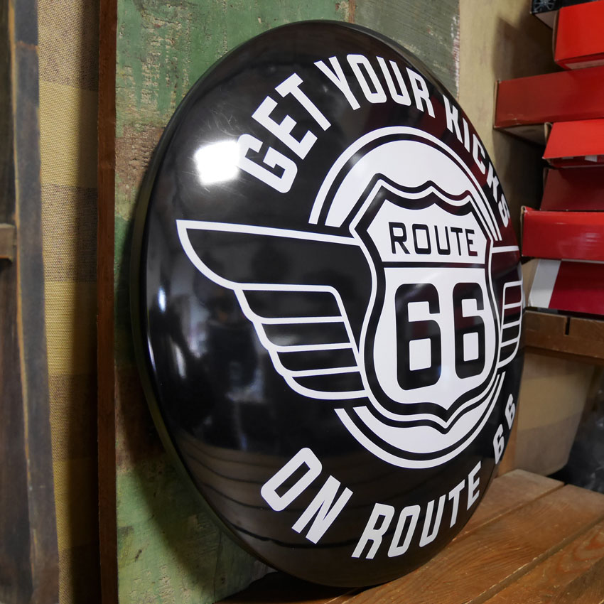 ルート66 ドームサイン ブラック ROUTE66 インテリア ドーム型 ブリキ看板 アメリカン雑貨の画像