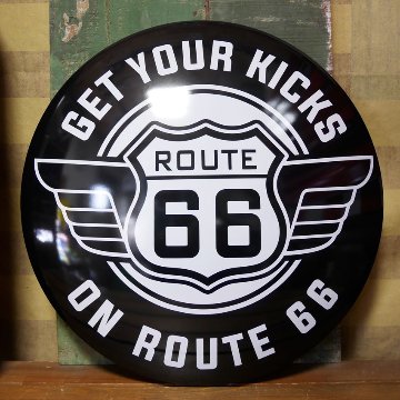 ルート66 ドームサイン ブラック ROUTE66 インテリア ドーム型 ブリキ看板 アメリカン雑貨の画像