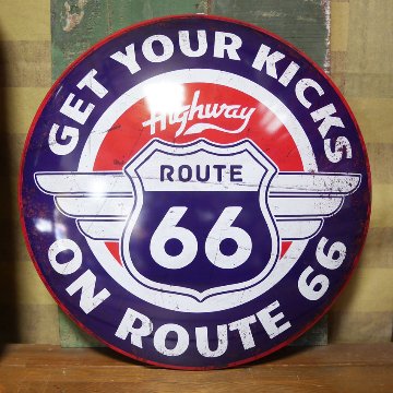 ルート66 ドームサイン ネイビー ROUTE66 インテリア ドーム型 ブリキ看板 アメリカン雑貨の画像