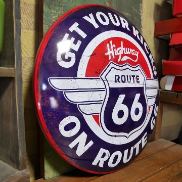 ルート66 ドームサイン ネイビー ROUTE66 インテリア ドーム型 ブリキ看板 アメリカン雑貨の画像