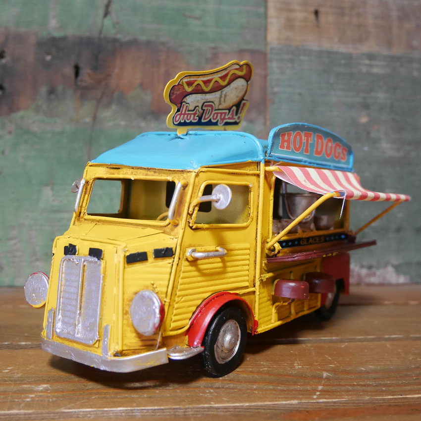 ノスタルジックデコ フードカー ホットドッグ キッチンカー ブリキのおもちゃ フードトラック ブリキ製自動車 アメリカン雑貨の画像
