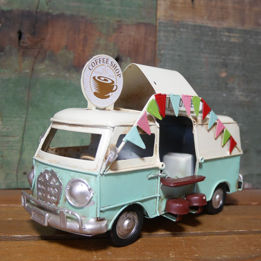 ノスタルジックデコ フードカー コーヒーショップ キッチンカー ブリキのおもちゃ COFFEE フードトラック ブリキ製自動車 アメリカン雑貨の画像