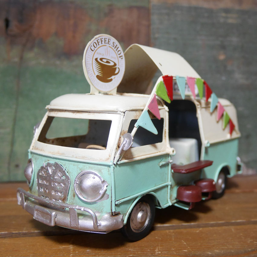 ノスタルジックデコ フードカー コーヒーショップ キッチンカー ブリキのおもちゃ COFFEE フードトラック ブリキ製自動車 アメリカン雑貨の画像