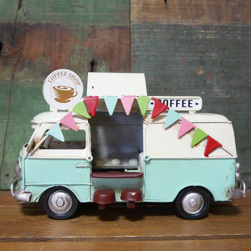 ノスタルジックデコ フードカー コーヒーショップ キッチンカー ブリキのおもちゃ COFFEE フードトラック ブリキ製自動車 アメリカン雑貨の画像
