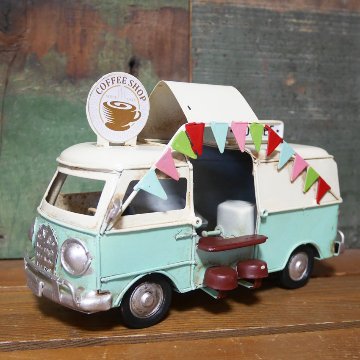ノスタルジックデコ フードカー コーヒーショップ キッチンカー ブリキのおもちゃ COFFEE フードトラック ブリキ製自動車 アメリカン雑貨の画像