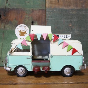 ノスタルジックデコ フードカー コーヒーショップ キッチンカー ブリキのおもちゃ COFFEE フードトラック ブリキ製自動車 アメリカン雑貨の画像