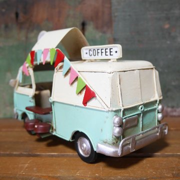 ノスタルジックデコ フードカー コーヒーショップ キッチンカー ブリキのおもちゃ COFFEE フードトラック ブリキ製自動車 アメリカン雑貨の画像