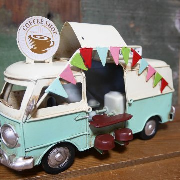 ノスタルジックデコ フードカー コーヒーショップ キッチンカー ブリキのおもちゃ COFFEE フードトラック ブリキ製自動車 アメリカン雑貨の画像