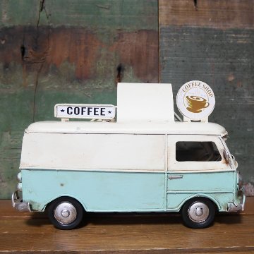 ノスタルジックデコ フードカー コーヒーショップ キッチンカー ブリキのおもちゃ COFFEE フードトラック ブリキ製自動車 アメリカン雑貨の画像