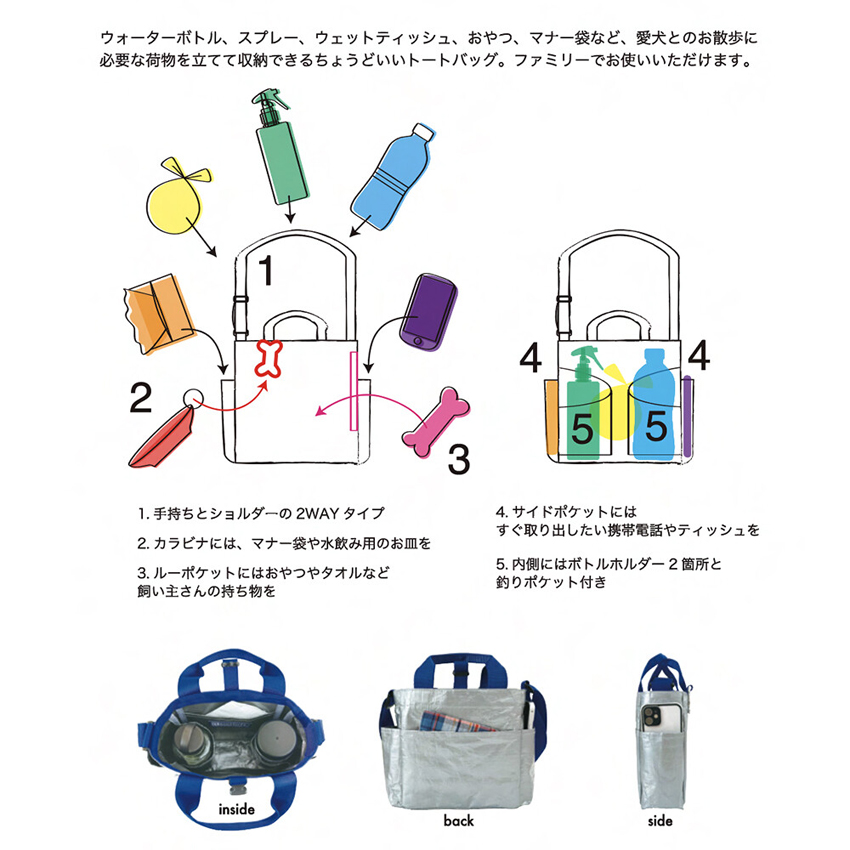 トートバッグ SN スクエア DOG BUDDY 手提げカバン バディ お散歩 トートアメリカン雑貨の画像