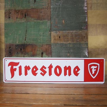 アメリカンサインボード FIRESTONE ファイヤーストーン　横長　ガレージインテリア ブリキ看板の画像