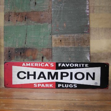 アメリカンサインボードチャンピオン インテリア 横長 サインプレート CHAMPION RETRO DESIGN METAL SIGN BOARD ブリキ看板  アメリカン雑貨の画像