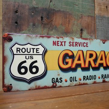  ルート66プレート GARAGE ROUTE66 ブリキ看板 横長 サインプレート インテリア アメリカン雑貨　の画像