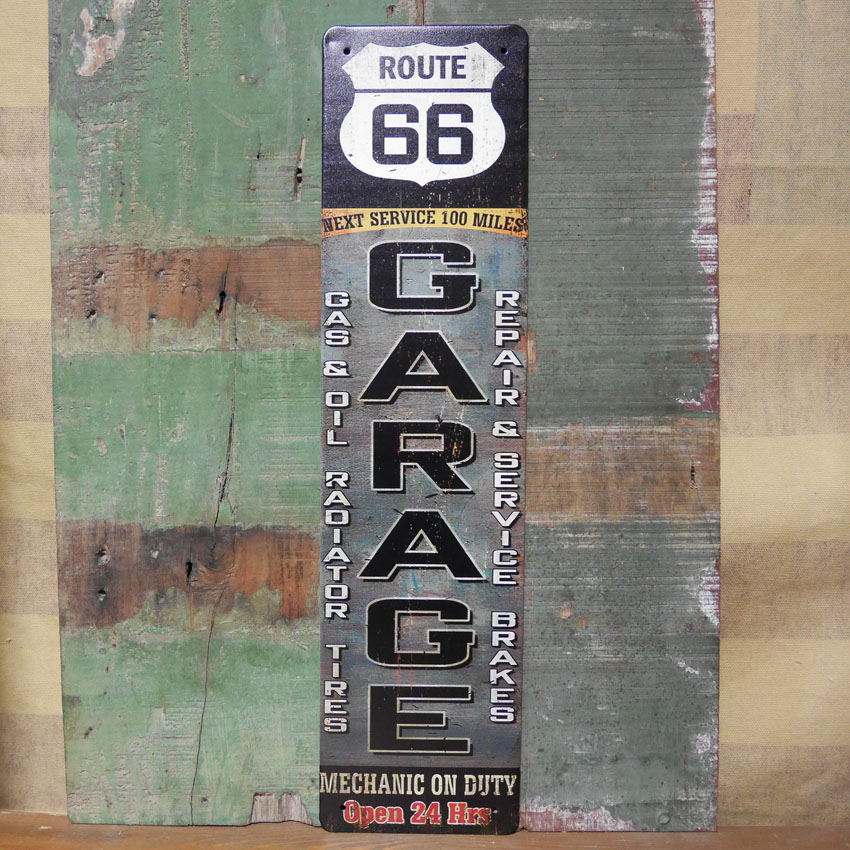 ルート66プレート GARAGE ROUTE66 ブリキ看板 縦長 サインプレート