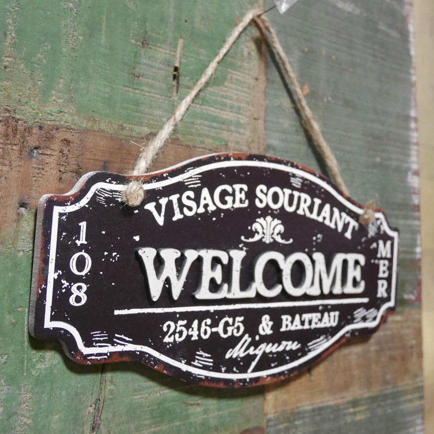 ハンギングプレート WELCOME ウッドサイン インテリア 木製看板 ウェルカム アンティーク サインプレート 木製看板 の画像