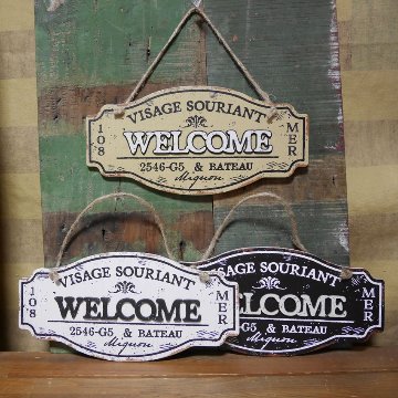 ハンギングプレート WELCOME ウッドサイン インテリア 木製看板 ウェルカム アンティーク サインプレート 木製看板 の画像