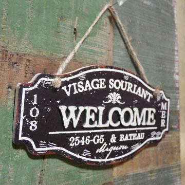 ハンギングプレート WELCOME ウッドサイン インテリア 木製看板 ウェルカム アンティーク サインプレート 木製看板 の画像