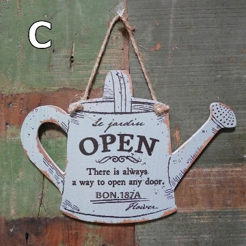 ハンギングプレート  ジョーロ OPEN CLOSE  ウッドサイン インテリア 木製看板 アンティーク サインプレートの画像