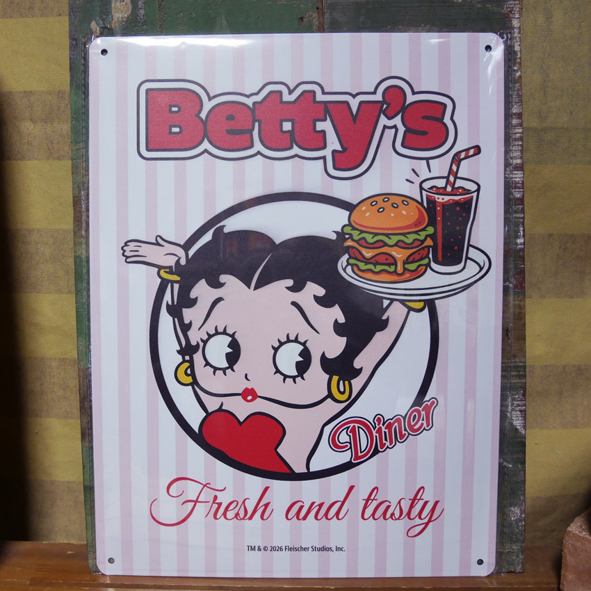 Betty Boop ティンサイン Betty's Dinner Fresh and Tasty ベティーブープ  アメリカン雑貨の画像
