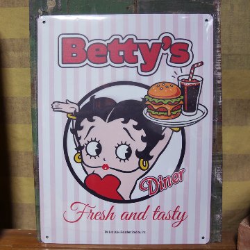 Betty Boop ティンサイン Betty's Dinner Fresh and Tasty ベティーブープ  アメリカン雑貨の画像