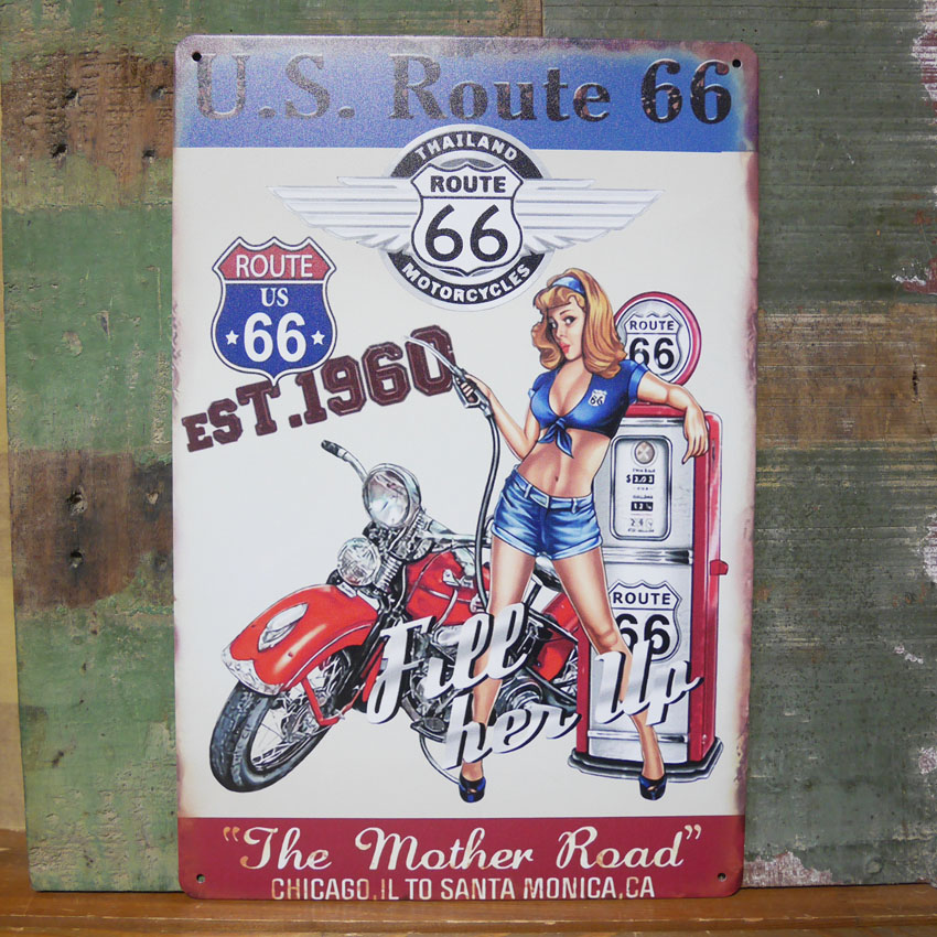  ルート66USA SIGN ビンテージ レトロ ROUTE66 ブリキ看板 サインプレート インテリア アメリカン雑貨　の画像