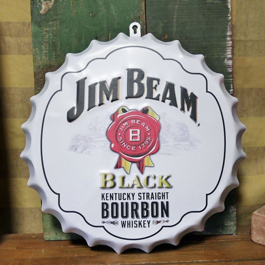 ジムビームホワイト エンボスボトルキャップサイン  インテリア 王冠型 ブリキ看板 アメリカン雑貨の画像