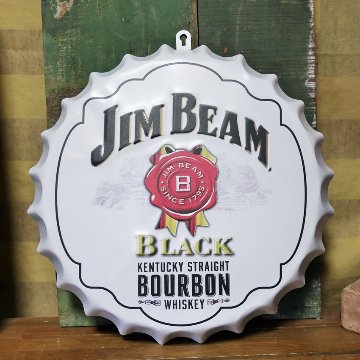 ジムビームホワイト エンボスボトルキャップサイン  インテリア 王冠型 ブリキ看板 アメリカン雑貨の画像