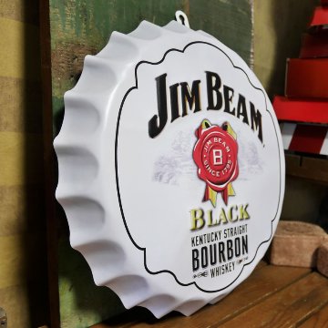 ジムビームホワイト エンボスボトルキャップサイン  インテリア 王冠型 ブリキ看板 アメリカン雑貨の画像