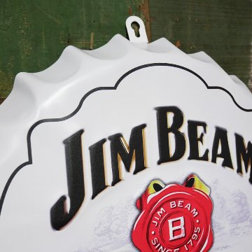 ジムビームホワイト エンボスボトルキャップサイン  インテリア 王冠型 ブリキ看板 アメリカン雑貨の画像