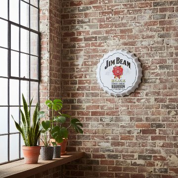 ジムビームホワイト エンボスボトルキャップサイン  インテリア 王冠型 ブリキ看板 アメリカン雑貨の画像