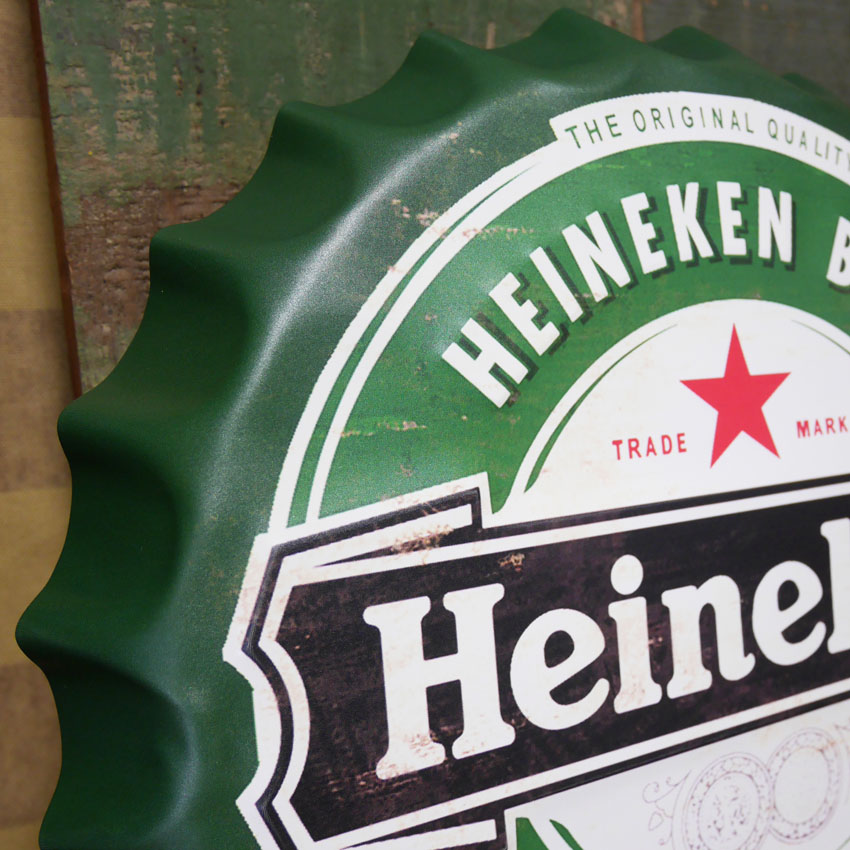 ハイネケン ボトルキャップサイン Heineken インテリア ボトルキャップ型 ブリキ看板 アメリカン雑貨の画像