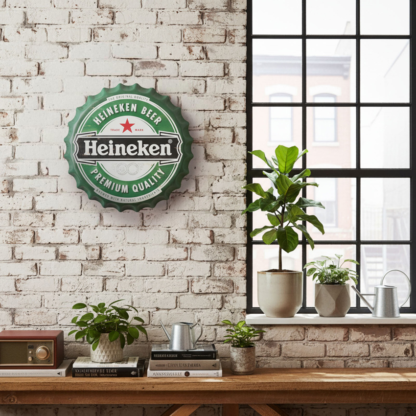 ハイネケン ボトルキャップサイン Heineken インテリア ボトルキャップ型 ブリキ看板 アメリカン雑貨の画像