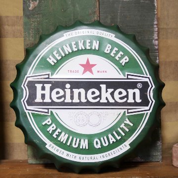 ハイネケン ボトルキャップサイン Heineken インテリア ボトルキャップ型 ブリキ看板 アメリカン雑貨の画像