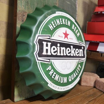 ハイネケン ボトルキャップサイン Heineken インテリア ボトルキャップ型 ブリキ看板 アメリカン雑貨の画像