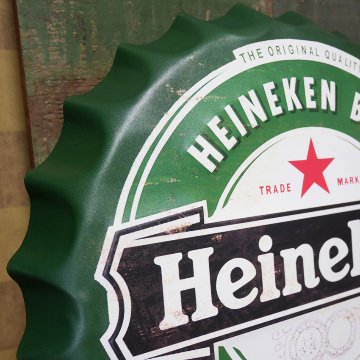 ハイネケン ボトルキャップサイン Heineken インテリア ボトルキャップ型 ブリキ看板 アメリカン雑貨の画像