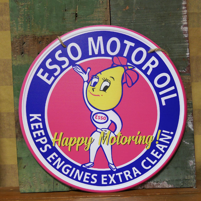 ESSO エッソボーイ プレート ESSO  エッソ 丸型サインプレート ブリキ看板 オイルメーカー アメリカン雑貨の画像